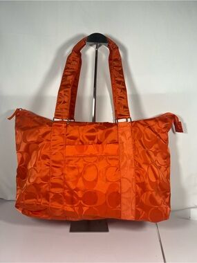 4105: Coach Signature Nylon Packable Travel Tote Orange Jacquard Shopper